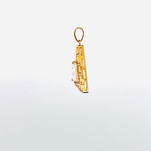 Estate Sterling Silver 925 Gold Tone Triangle Pendant CZ Cluster No Chain - Picture 4 of 8